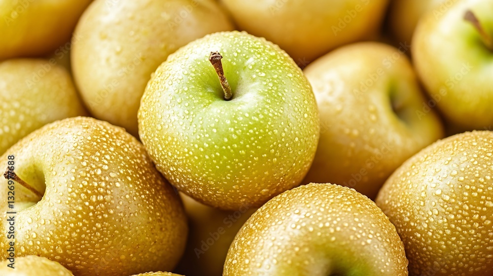 Fresh dewy green apples piled together showcasing their vibrant color and juicy texture : Generative AI Fresh dewy green apples piled together showcasing their vibrant color and juicy texture : Generative AI