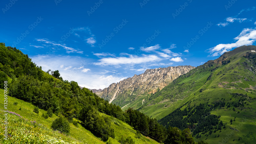 mountain cliffs covered with greenery