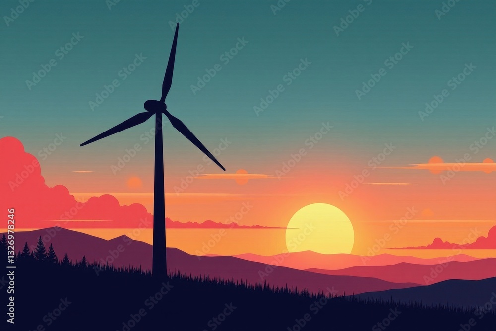 Stylish black windmill silhouette, alternative energy vector art , turbine, environment, ecology Stylish black windmill silhouette, alternative energy vector art , turbine, environment, ecology