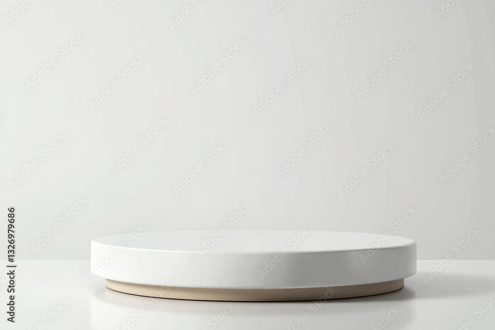 A white podium in Muji style with a white wall A white podium in Muji style with a white wall