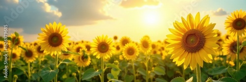 Sun-drenched sunflower field, dazzling summer day Tall stems sway gently , sunlight, agriculture, landscape