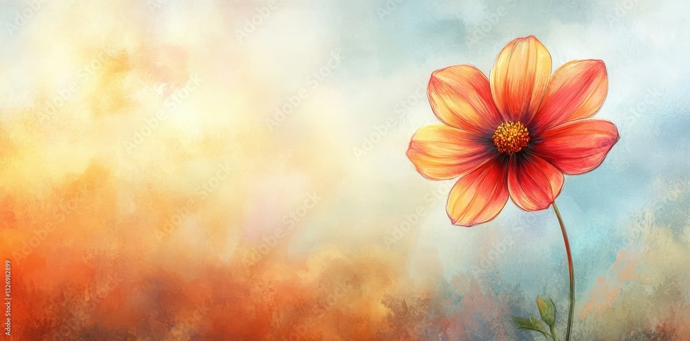 A vibrant orange flower blooms against a soft watercolor backdrop A vibrant orange flower blooms against a soft watercolor backdrop