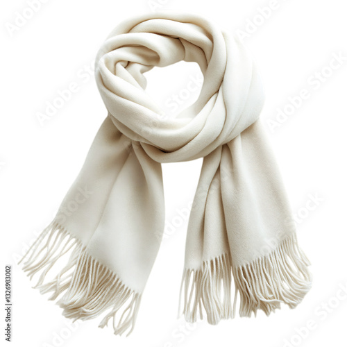 A Luxurious Cashmere Scarf in Soft Cream Isolated on Transparent Background