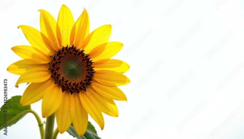 Sunlit sunflower showcasing abundant seeds against pure white, seed, plant Sunlit sunflower showcasing abundant seeds against pure white, seed, plant