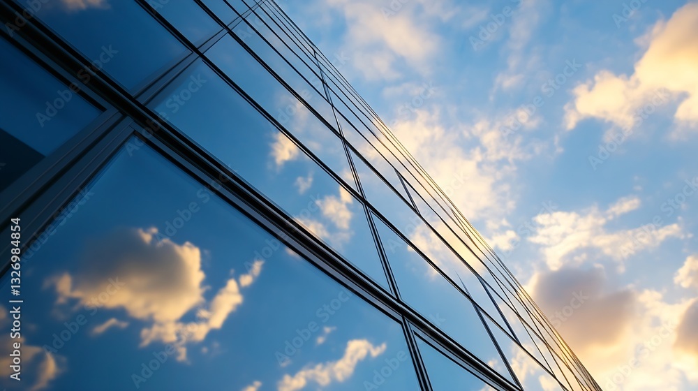 Mesmerizing reflection of clouds on a sleek modern glass building enhancing urban aesthetics : Generative AI Mesmerizing reflection of clouds on a sleek modern glass building enhancing urban aesthetics : Generative AI