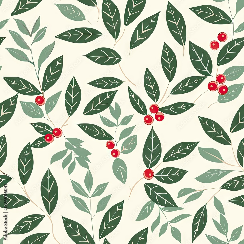 Seamless Christmas pattern with holly berry flower on beige background. A gorgeous Christmas and holiday design for wrapping paper, scrapbooking, decoration, greeting card, invitation. Seamless Christmas pattern with holly berry flower on beige background. A gorgeous Christmas and holiday design for wrapping paper, scrapbooking, decoration, greeting card, invitation.