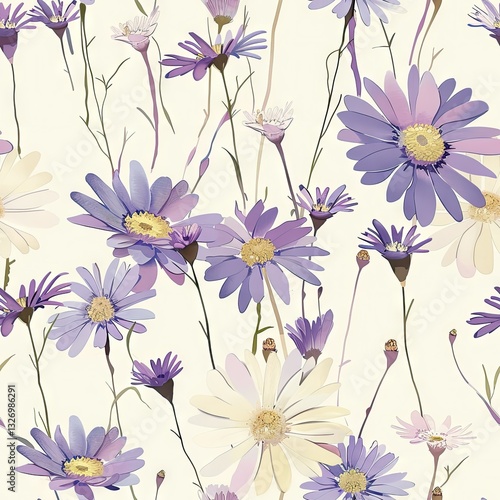Wallpaper Mural Cornflower field seamless floral pattern in soft and natural colors blue, purple, beige. Vintage print with flowers for textile decor, scrapbook paper Torontodigital.ca