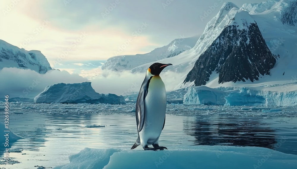 Obraz premium Majestic emperor penguin standing on ice floe in antarctica