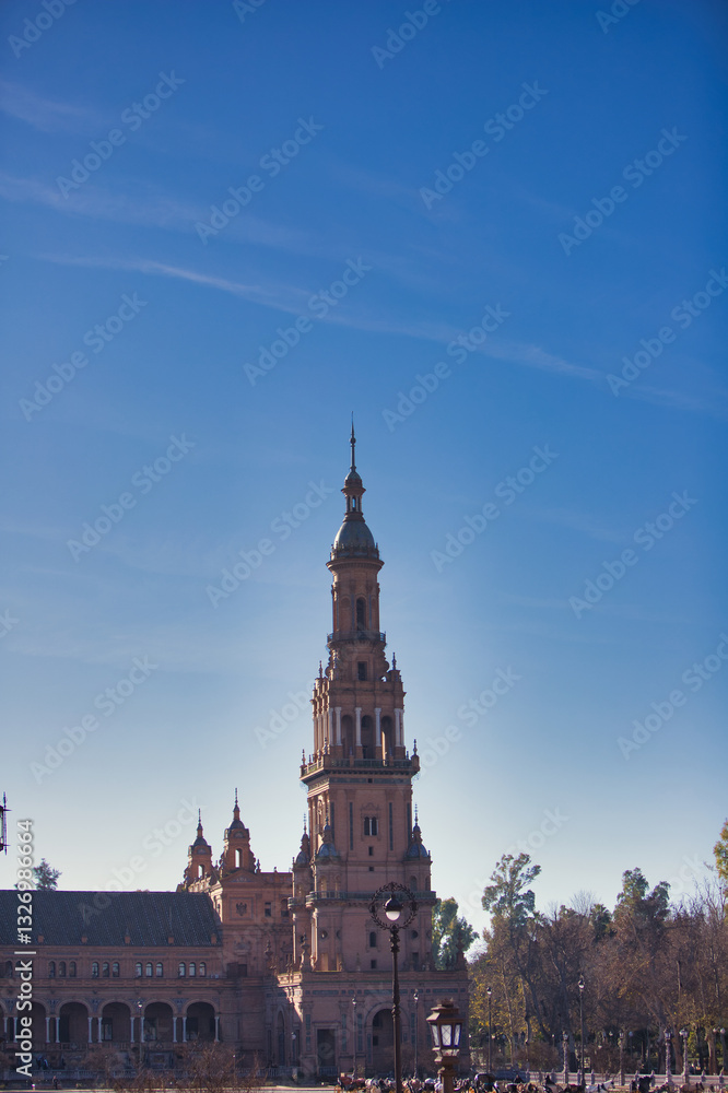 City of Seville, in the square of spain, partial view, the North Tower, Andalusia, Spain. City of Seville, in the square of spain, partial view, the North Tower, Andalusia, Spain.