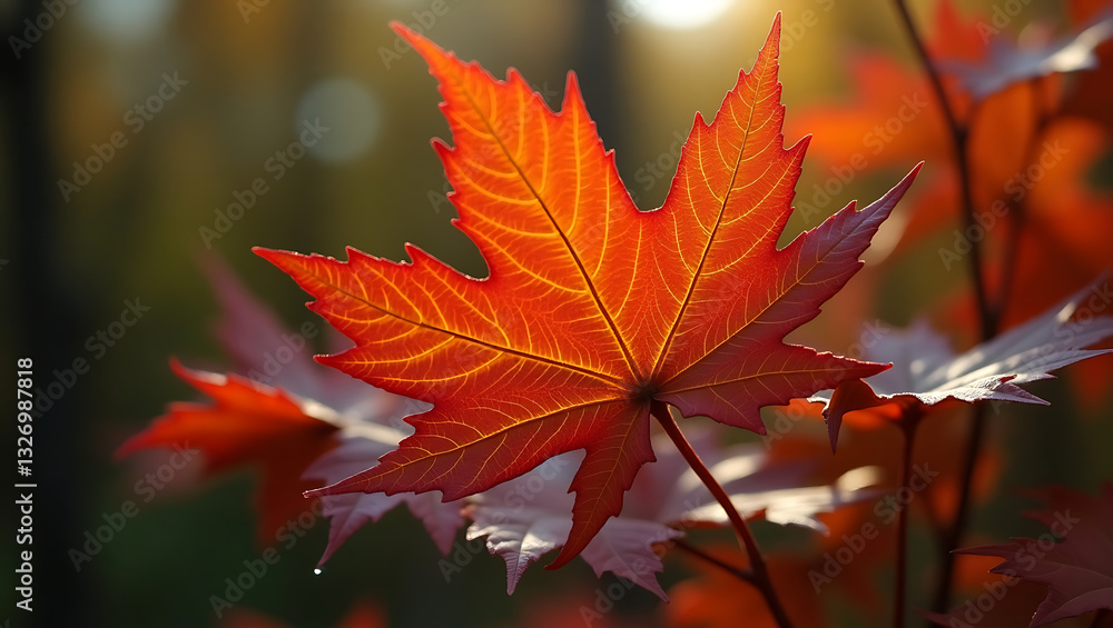 Vibrant Red and Orange Maple Leaf Macro Shot Vibrant Red and Orange Maple Leaf Macro Shot