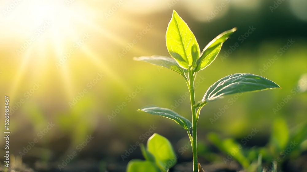 Fresh Green Plant Growing Under the Warm Glow of Sunlight in a Garden : Generative AI Fresh Green Plant Growing Under the Warm Glow of Sunlight in a Garden : Generative AI