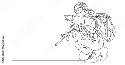 Line art illustration of a soldier
