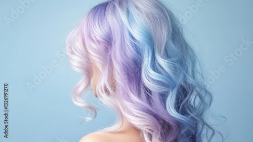 Wallpaper Mural Chic wavy hair, styled with dreamy light blue and lavender color gradient Torontodigital.ca
