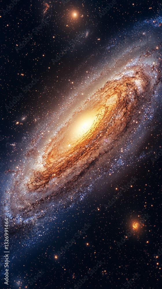 Fototapeta premium Stunning Spiral Galaxy Illuminated by Celestial Stars and Cosmic Dust