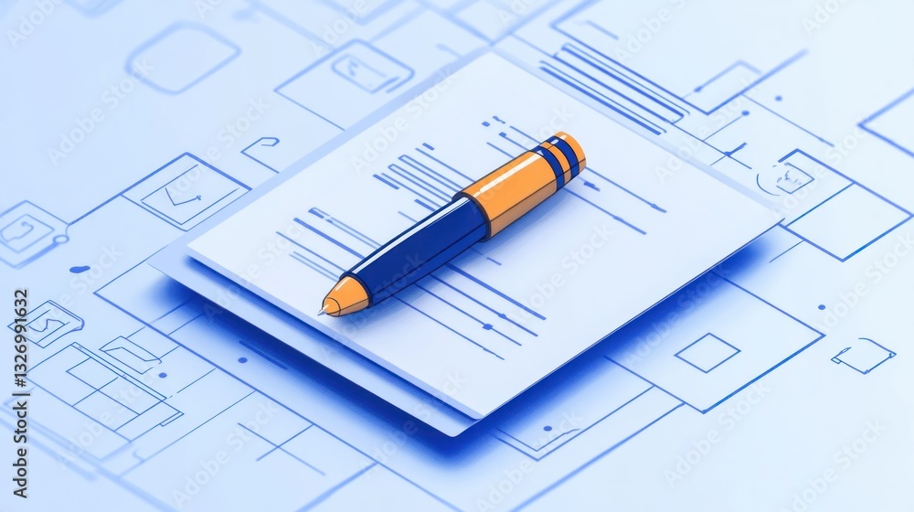 Digital document with pen on abstract tech background