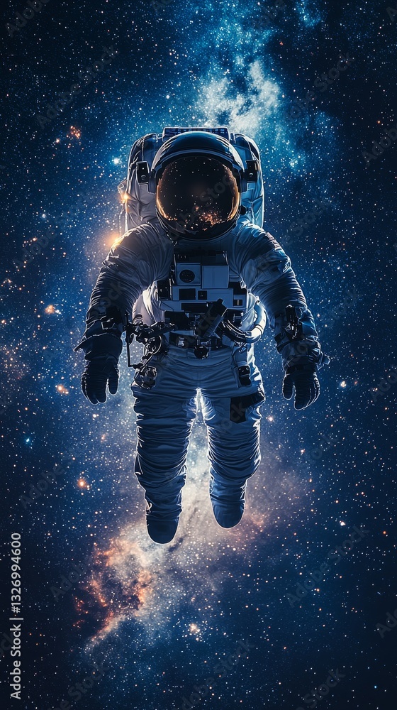 Astronaut Floating in Cosmic Space with Stars and Galaxies