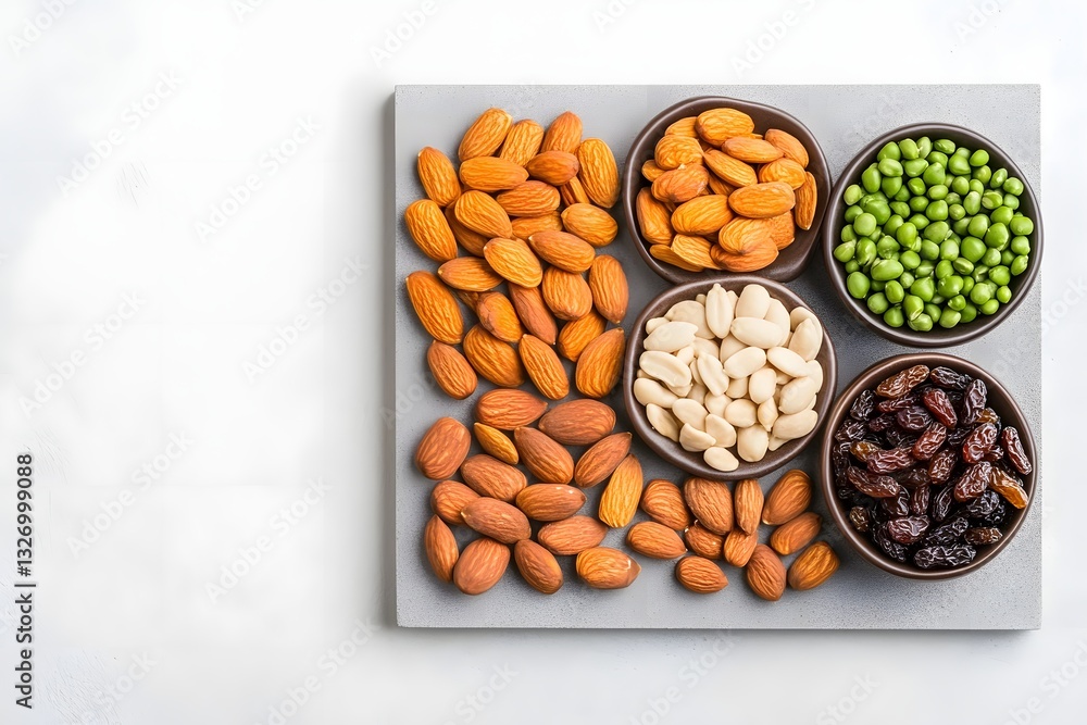 Diverse Assortment of Healthy Dried Nuts Seeds and Fruits Meticulously Arranged on Concrete Surface with Minimalist Design Diverse Assortment of Healthy Dried Nuts Seeds and Fruits Meticulously Arranged on Concrete Surface with Minimalist Design
