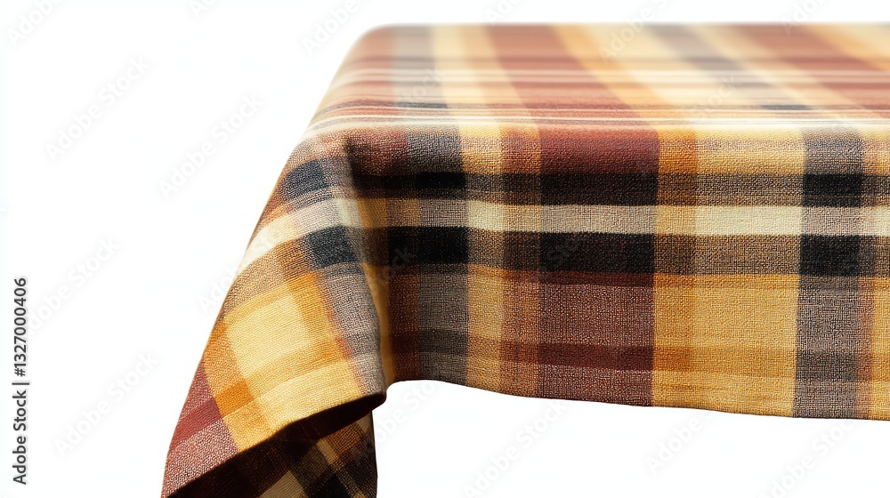 Checked tablecloth featuring warm colors on a white isolate background. Checked tablecloth featuring warm colors on a white isolate background.