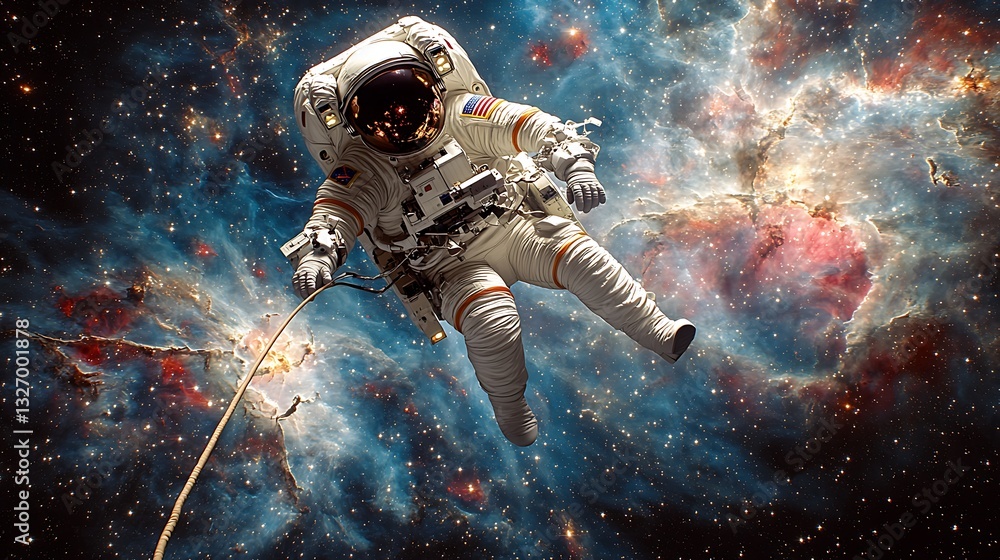 Fototapeta premium Astronaut spacewalk nebula background