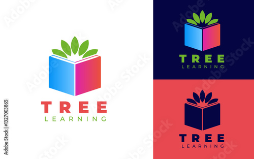 Tree Learning Logo - A Vibrant Vector Design Featuring a Book with Leaves Symbolizing Growth