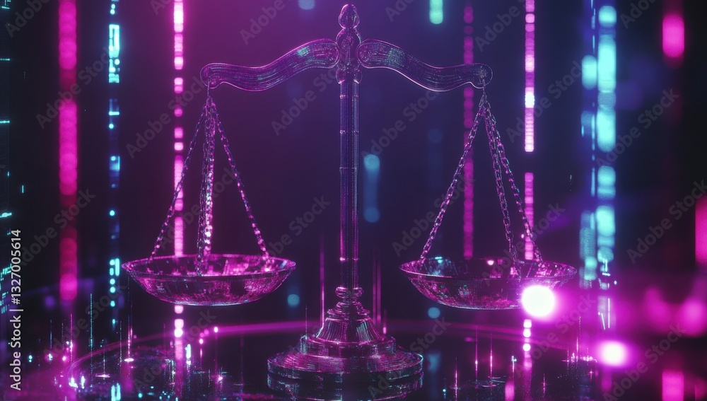 Scales of justice and coins on a digital background with glowing lines, representing law, solar punk, high resolution, high detail, sharp focus, studio lighting Scales of justice and coins on a digital background with glowing lines, representing law, solar punk, high resolution, high detail, sharp focus, studio lighting