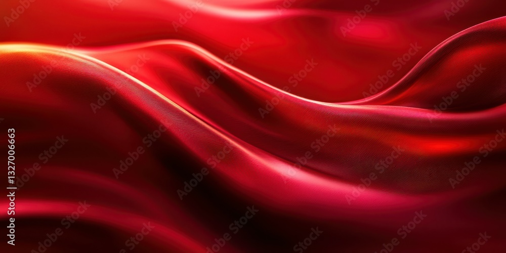 Fototapeta premium Elegant red fabric drapes gracefully, creating soft waves and rich textures in dramatic lighting