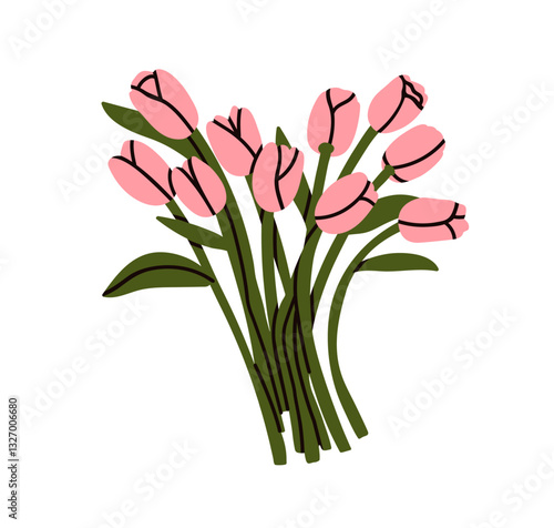 Tulip flower bouquet. Spring floral bunch, fresh blossoms with delicate gentl...