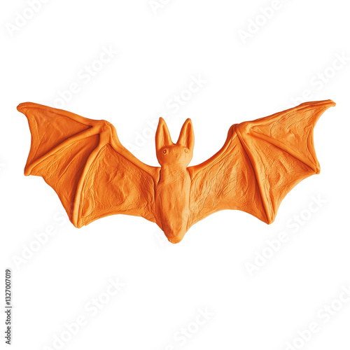 Orange Bat Sculpture Made of Playdough on Solid Transparent background for Creative Arts and Crafts Concepts