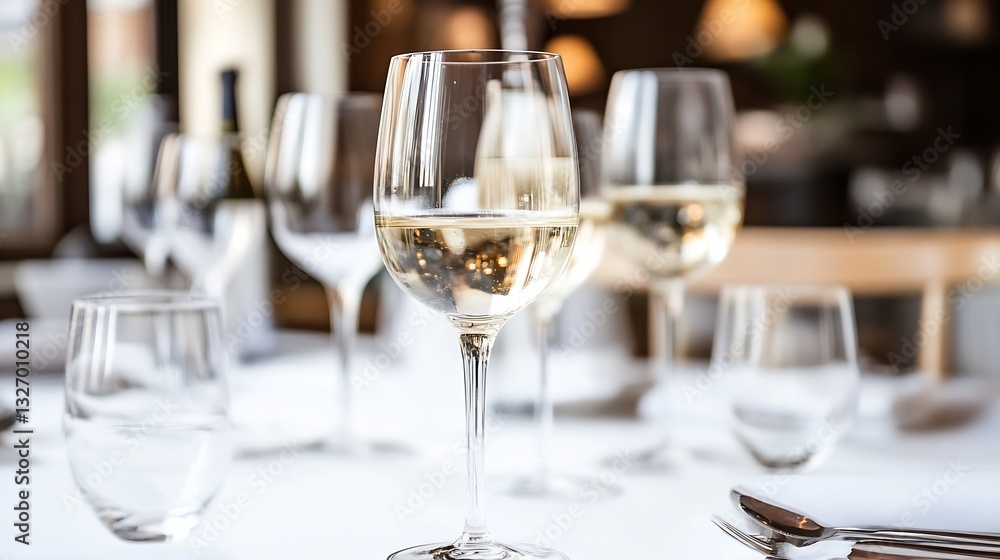 Elegant dining setup with wine glasses on a table in a warm and inviting restaurant : Generative AI Elegant dining setup with wine glasses on a table in a warm and inviting restaurant : Generative AI