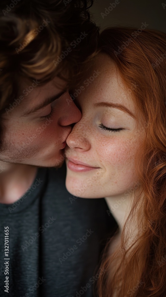 A tender kiss shared between two lovers, capturing intimacy and affection. A tender kiss shared between two lovers, capturing intimacy and affection.