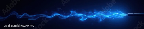 Single vibrant blue flame, lengthy electric spark isolated against black , abstract, glow