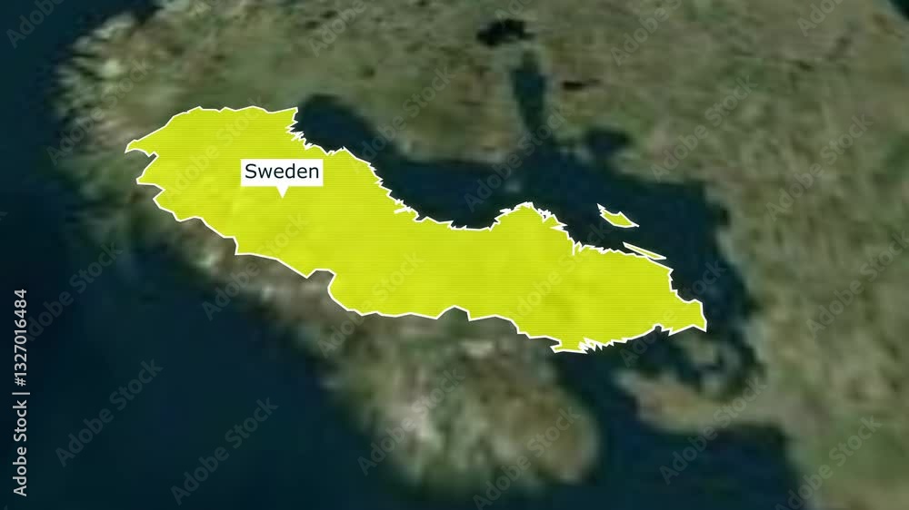 Sweden map animation with highlighted color, 3d Sweden map of Sweden, Sweden maps zooming from top Space view, World Map Zoom In To Sweden