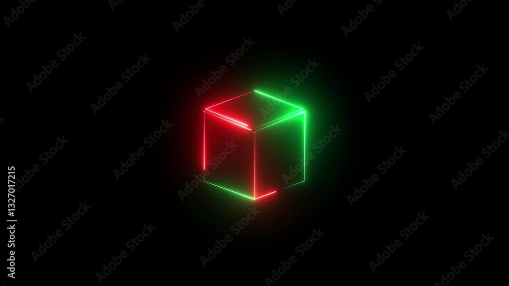 Neon cube, bright green and red edges, 3D geometric shapes, dark background, 4k cube animation Neon cube, bright green and red edges, 3D geometric shapes, dark background, 4k cube animation