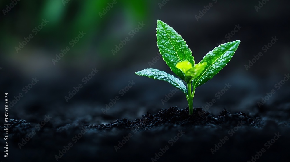 Naklejka premium New plant sprouting from rich soil symbolizing growth and renewal in nature : Generative AI