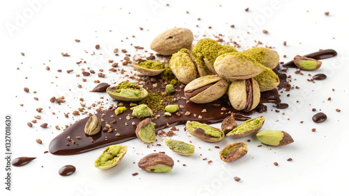 Wallpaper Mural Dried crushed pistachios in chocolate splashes isolate on white background Torontodigital.ca