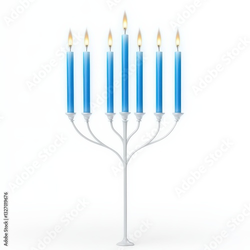 Hanukkah Menorah Candelabra with Blue Candles: Festive Jewish Holiday Decor and Spiritual Symbolism