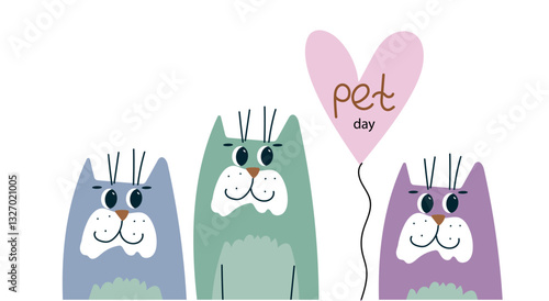 National Pet Day banner. Cute pet characters. Cartoon flat Vector illustration  for poster, banner, flyer, Greeting card. 