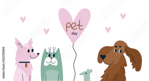 National Pet Day banner. Cute pet characters. Cartoon flat Vector illustration  for poster, banner, flyer, Greeting card. 