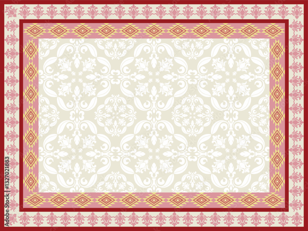 The distinctive Damask carpet pattern is a luxurious floral pattern using red and light gold tones. It is suitable for use as a floor carpet or as a wall decoration to add luxury to the room. The distinctive Damask carpet pattern is a luxurious floral pattern using red and light gold tones. It is suitable for use as a floor carpet or as a wall decoration to add luxury to the room.