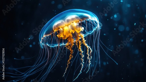 Photography Bioluminescent jellyfish in deep ocean (1)