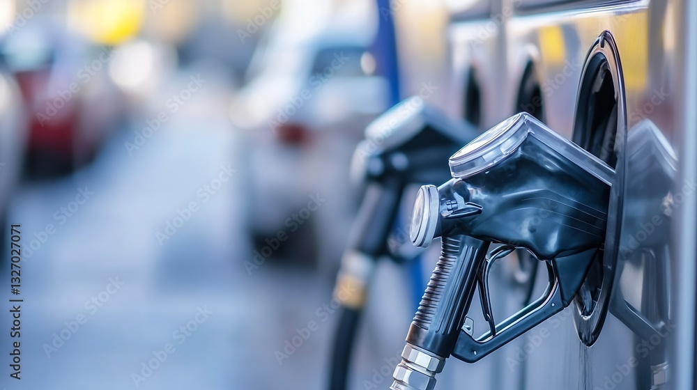 Detailed closeup of a fuel nozzle at a gas station ready for refueling vehicles : Generative AI Detailed closeup of a fuel nozzle at a gas station ready for refueling vehicles : Generative AI