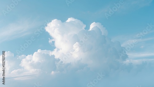 Fluffy white clouds against a serene blue sky, creating a calm and peaceful atmosphere photo