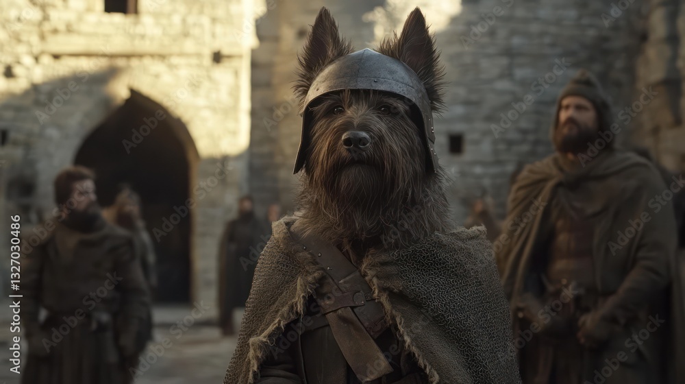 Medieval Dog Soldier in Fortress Courtyard Medieval Dog Soldier in Fortress Courtyard