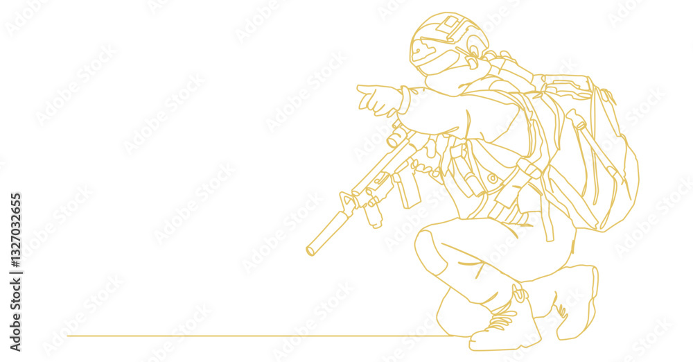 Fototapeta premium Line art illustration of a soldier