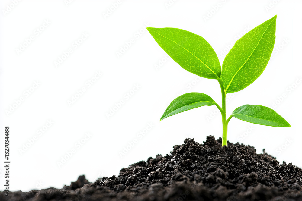 young green plant growing from dark soil, symbolizing new beginnings and sustainability young green plant growing from dark soil, symbolizing new beginnings and sustainability