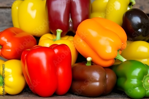 Multi-colorful bell peppers have a mild flavor and are less spicy than chili peppers