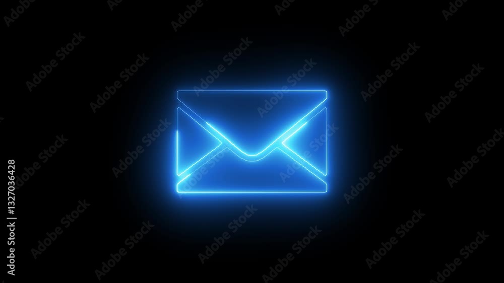 Pulsing Neon Message Icon with Download Symbol: Animated Concept on Dark Background Pulsing Neon Message Icon with Download Symbol: Animated Concept on Dark Background