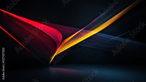 Abstract dynamic lines of red and yellow light on dark background