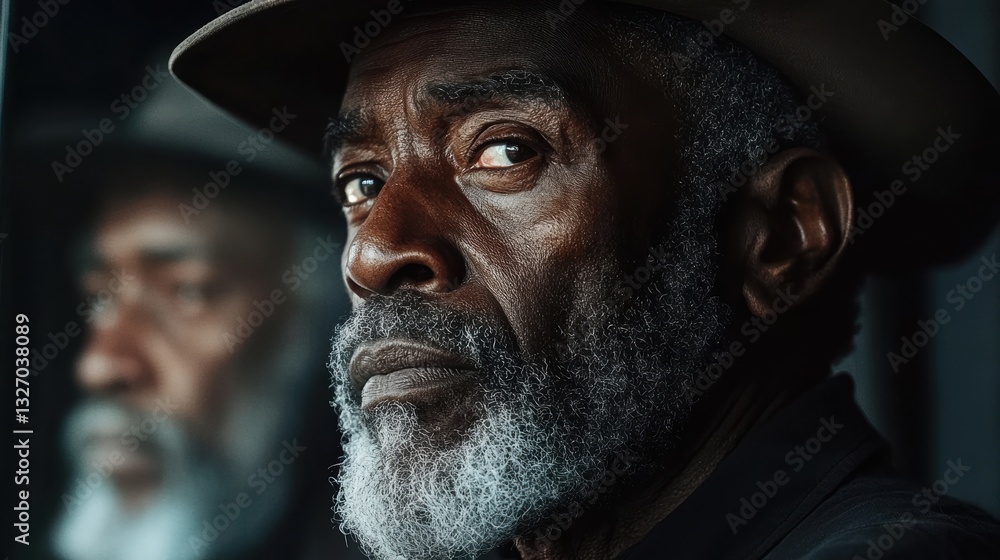 Elderly Coal Miner Gazes up Contemplatively During Golden Hour, Reflecting Tales of Resilience and Labor Generative AI Elderly Coal Miner Gazes up Contemplatively During Golden Hour, Reflecting Tales of Resilience and Labor Generative AI