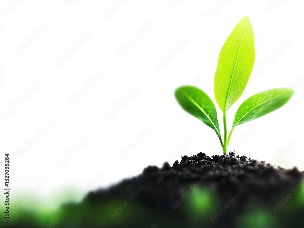 Naklejka premium young plant sprouting from dark soil, symbolizing growth and sustainability